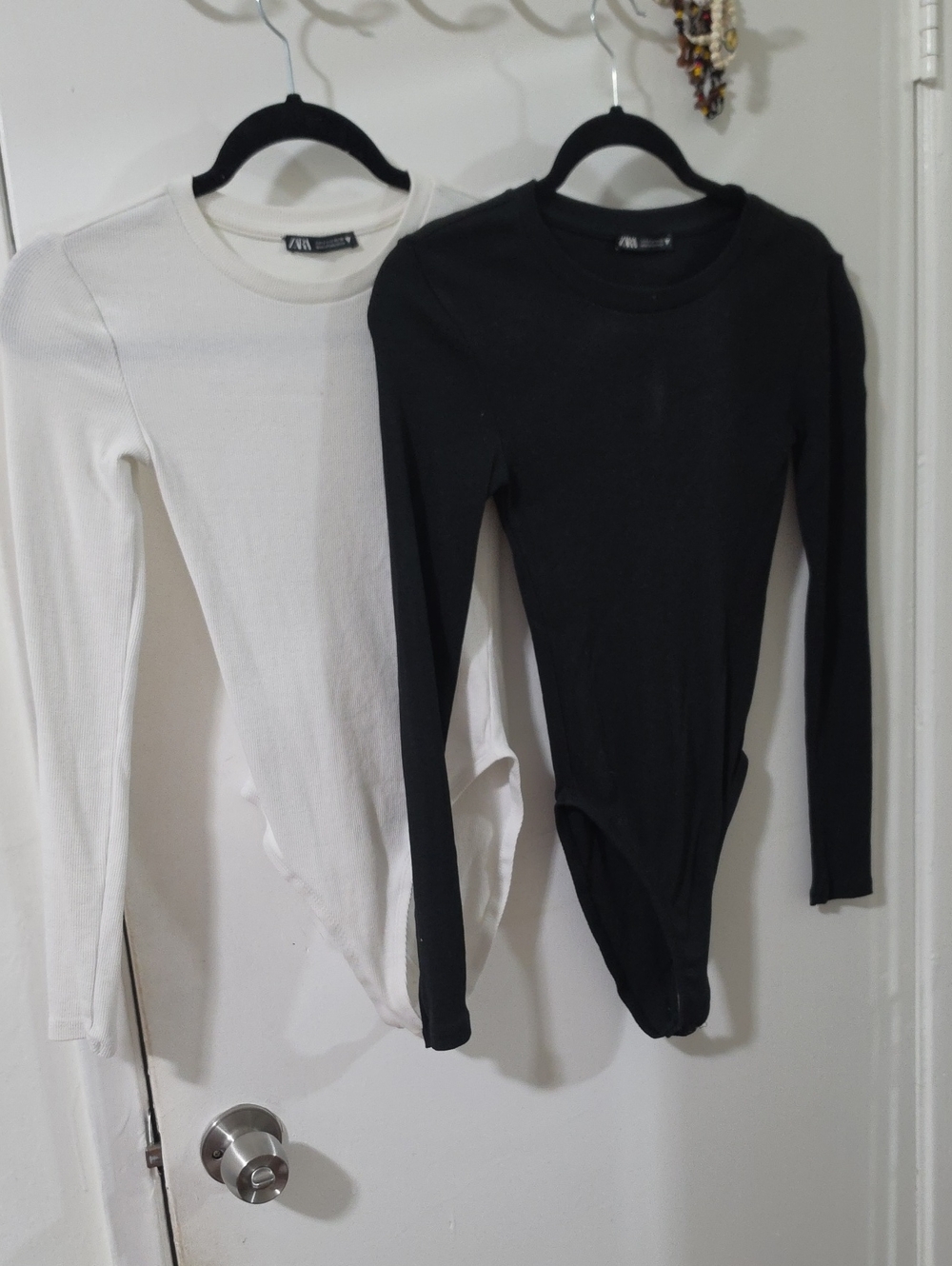 Zara Black and White Long-Sleeve Ribbed Bodysuit Duo